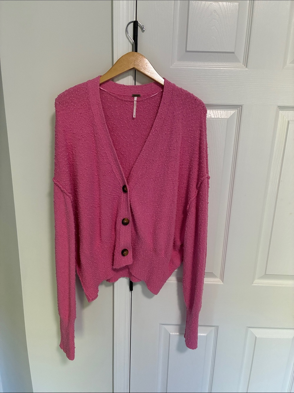 Free People Bubblegum Pink V-Neck Button Cardigan